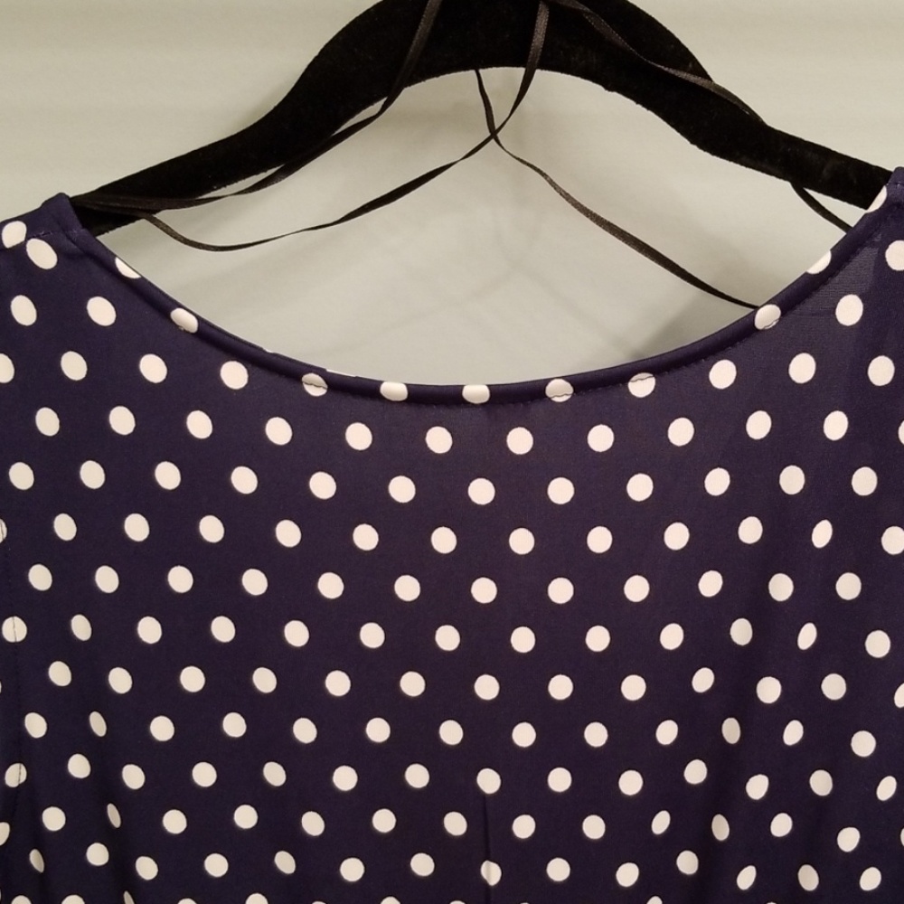 NY Collection Navy and White Polka Dot Dress in M - Picture 7 of 8